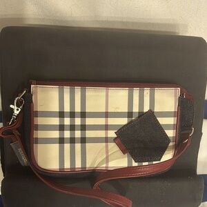 Burberry Red & black Burberry Clutch with blue jean accents
